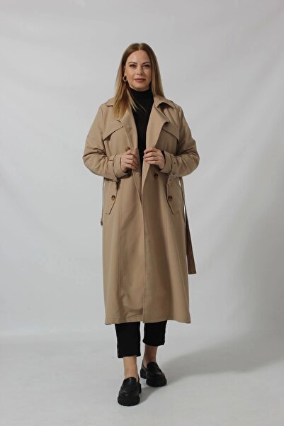 Moda Berray Dizaltı Düğmeli Kuşaklı Trençkot