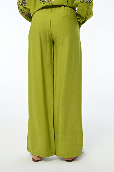 Orfeo Negro Women's Comfortable Fit Waist Rubbered Oil Green Straight Pant