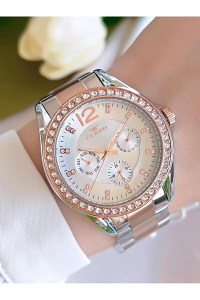 FERRO 3 Atm Water Resistant Ion Coating Women's Wristwatch and Bracelet Set - Bfl21140-J