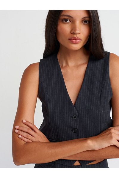 Dilvin 60556 Model Anthracite Striped Vest