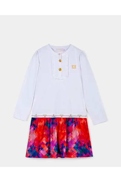 Escada Colorful Skirt Long Sleeve White Children's Dress
