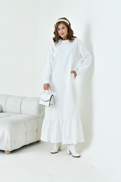 FTZ WOMEN Rochie de damă cu guler de păpușă Ecru 30968
