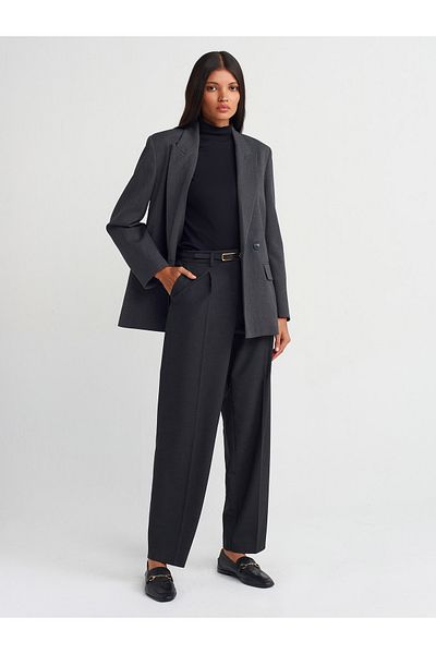 Dilvin 71552 Dark Gray Straight Fit Belted Trousers