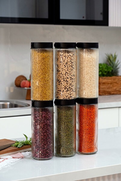 netteucuzluk 6'lı Cam Kavanoz Erzak Bakliyat Saklama Kabı Takımı Mutfak Düzen...