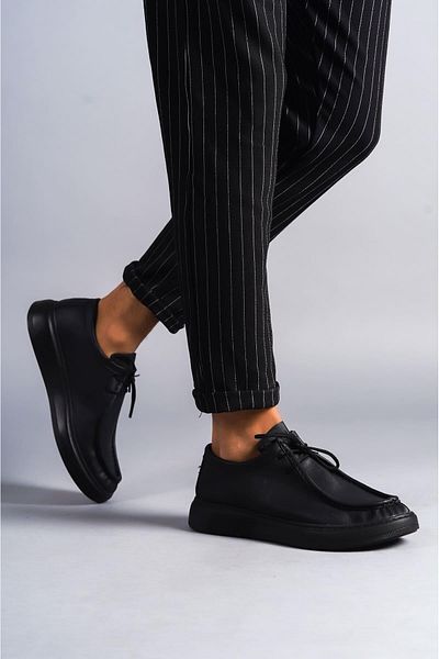 Aymood SLW170 Tornado - Pantofi sport negri casual pentru bărbați, piele cu șireturi