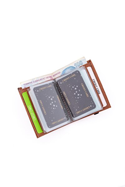 TESBİHKENTİ Еластичен светлокафяв портфейл за карти