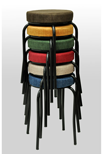 TABURECİM Tabure (6 ADET) SİYAH Ayaklı, Mina Kumaş, Metal Ahtapot Ayak