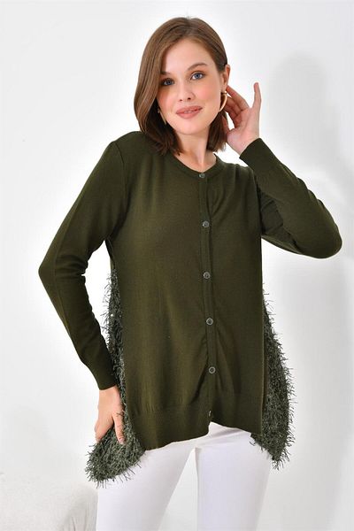 FTZ WOMEN Women's Sequin Sequin Detailed Buttoned Cardigan Khaki 20525