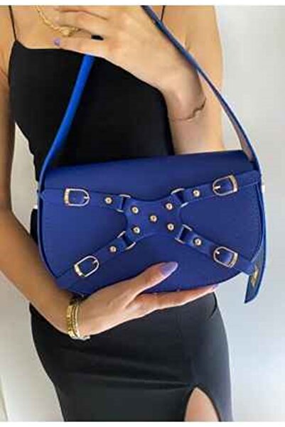 Bagorama Manc Kadın Suni Deri Kilit Askılı Ayarlanabilir Omuz Çantası - Mavi