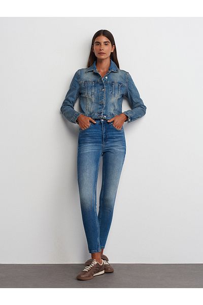 Dilvin 71722 Pantaloni din denim lycra cu picioare subțiri Power Blue