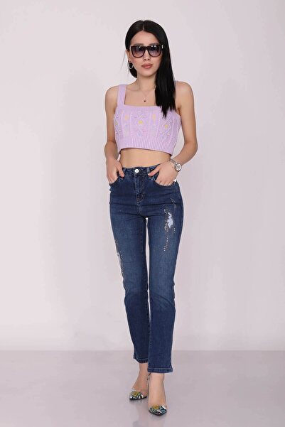 LACARINO 5490 BB MİA DESTROY LAZERLİ TAŞLI KOT PANTOLON