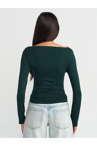 Dilvin 31213 Long Sleeve Green Boat Neck Ball
