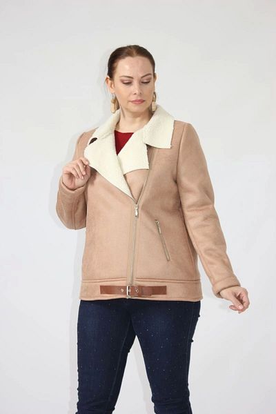 Moda Berray 3263 Short Fur Lined Skirt Belt Detailed Coat