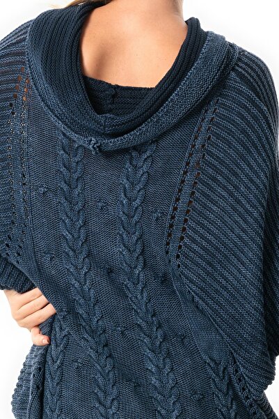 Eliş Şile Bezi Indigo Knitwear Blouse - Wide Neck, Half Sleeve, Autumn and Winter Ecrin