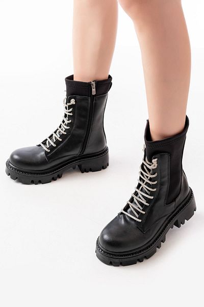 Moda Asmira 868-2006 Black Flat Heeled Lace up Zippered Daily Women's Boots