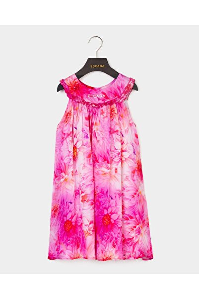 Escada Ruffle Collar Floral Patterned Pink Children's Dress