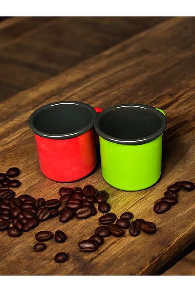 qussine Enameled 350 ml Red Green Corded Cup and Camper Mug