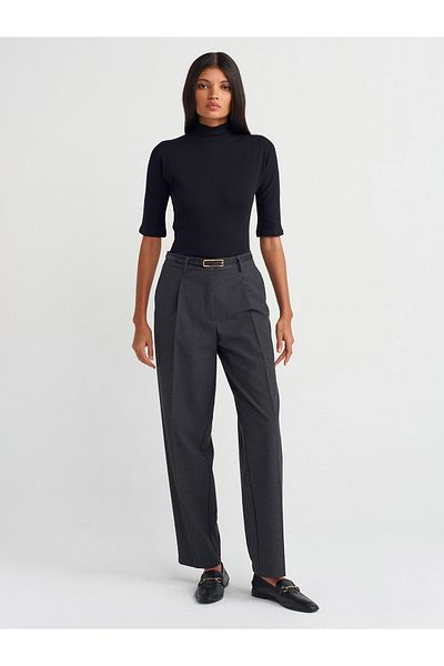 Dilvin 71552 Anthracite Belted Straight Fit Trousers