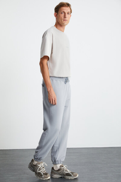 GRIMELANGE BRAYAN Erkek 3 İplik Şardonlu Regular Fit Paçası Lastikli Gri Eşofman Altı