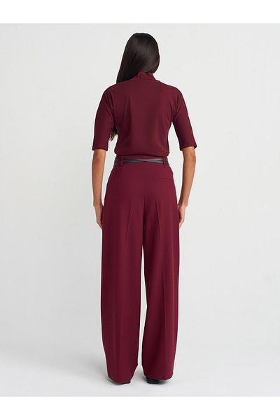 Dilvin 71526 Claret Red High Waist Belted Trousers