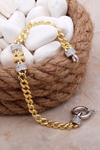 Sümer Telkari R Harfli Gurmet Altın Yaldızlı Gümüş Bileklik 4084