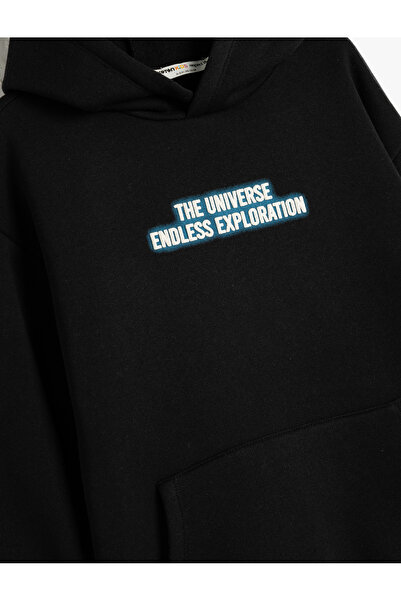 Koton Kapşonlu Sweatshirt Slogan Baskılı Uzun Kollu Şardonlu