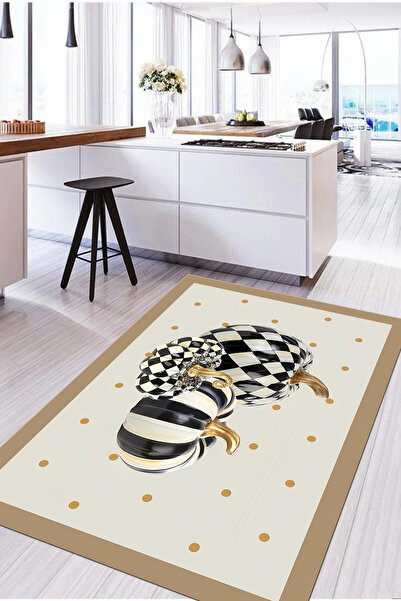 Napoli Home Baskılı Çerçeveli Kabak Motifli Yıkanabilir Kaymaz Taban Yolluk S...