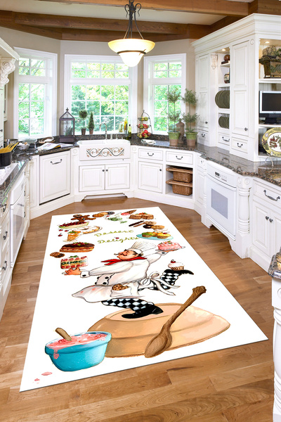 Napoli Home Dijital Baskılı Pasta Şef Desenli Yıkanabilir Kaymaz Taban Yolluk...