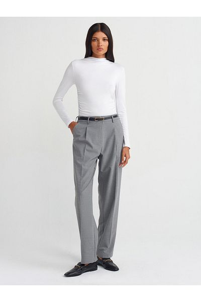 Dilvin 71552 Model - Light Gray Straight Cut Trousers with Belt