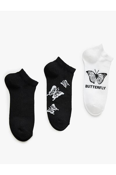 Koton Set de 3 papuci șosete cu model fluture multicolor