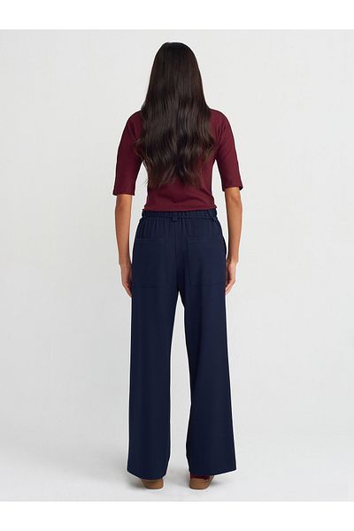 Dilvin 71546 Model Navy Blue Wide Leg and Elastic Waist Trousers