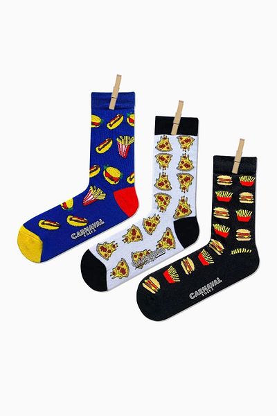 CARNAVAL SOCKS Unisex Πολύχρωμες κάλτσες με μοτίβο χάμπουργκερ 3 συσκευασιών