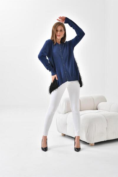 FTZ WOMEN Kadın Pul Payet Detaylı Düğmeli Hırka İndigo 20525