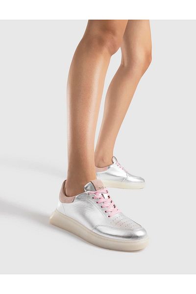 İLVİ Roosa Genuine Leather Women's Silver Color Sports Shoes