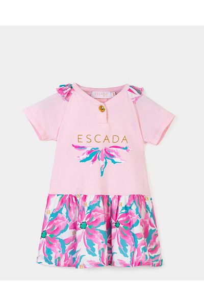 Escada Floral Patterned Short Sleeve Powder Children's Dress