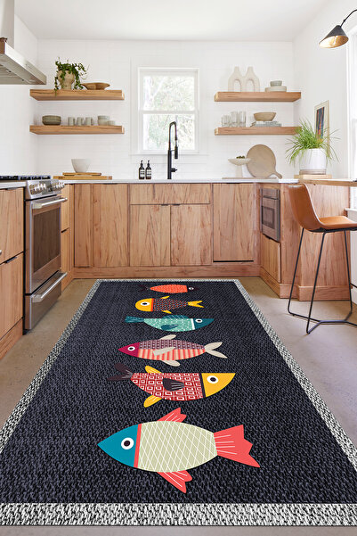 Napoli Home Dijital Baskılı Balık Figürlü Yıkanabilir Kaymaz Taban Yolluk Sal...