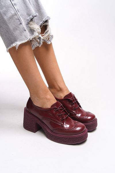 Riccon Γυναικείο Loafer με τακούνι Ghinziss Claret Red λουστρίνι - 00121570   με κορδόνια