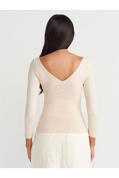 Dilvin 31206 Μοντέλο V-Neck Beige Melange Top