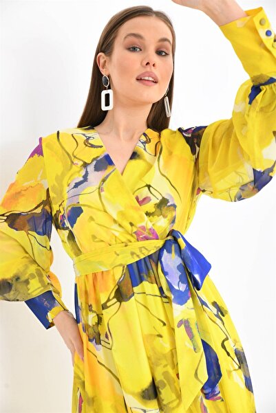 FTZ WOMEN فستان شيفون نسائي أصفر 30405