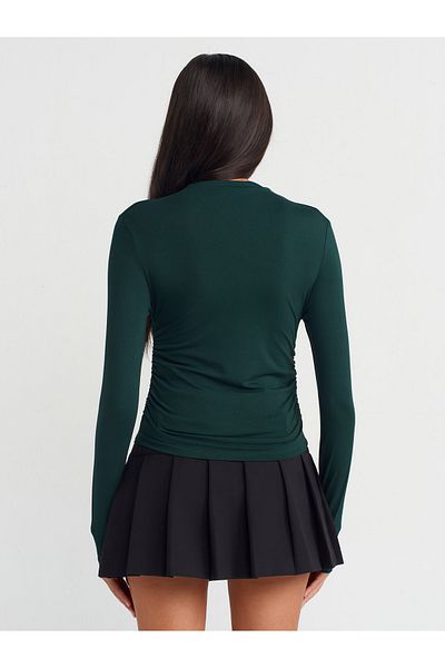 Dilvin 30504 Gathered Viscose Long Sleeve Top-N.Green
