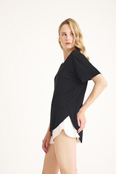 COTENCONCEPT Базова бавовняна футболка з V-подібним вирізом і розрізами