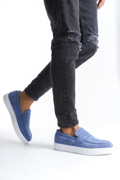 Aymood Slw180 Estilo X - Men's Suede Sneakers, Laceless - Bt Blue