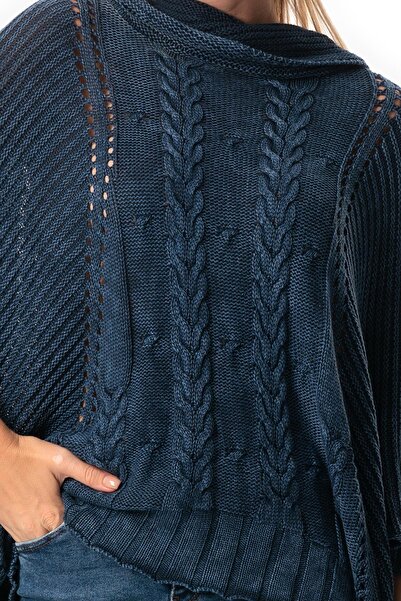 Eliş Şile Bezi Indigo Knitwear Blouse - Wide Neck, Half Sleeve, Autumn and Winter Ecrin