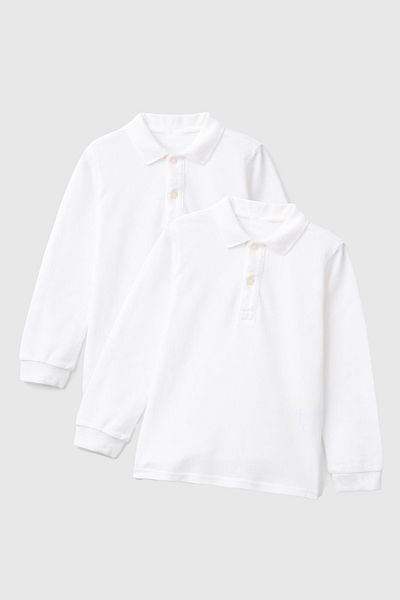 Cansın Mini Tricou alb cu mânecă lungă, guler polo, de bază, pentru fete, 2 piese, pentru școală 19452