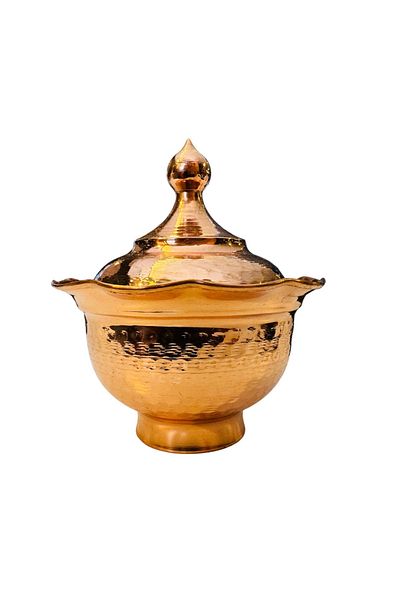 kuyaş Bakircilik Large Size Special Snack Bowl - Copper Hand Embroidered Sugar Bowl and Turkish Delight Bowl