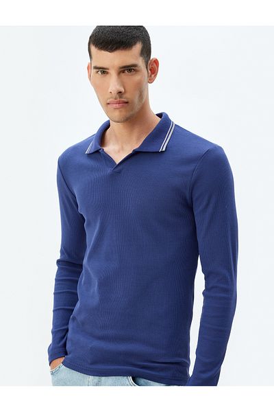 Koton Slim Fit póló, hosszú ujjú, V-nyakú póló pamut