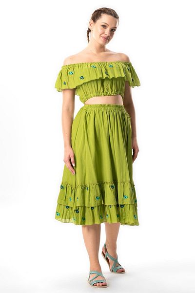 Eliş Şile Bezi Καλοκαιρινή μπλούζα Lavinya Pistachio Green Embroidered Crop - Voile Rubber Detailed fysl