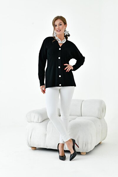 FTZ WOMEN Γυναικεία ζακέτα με λεπτομέρεια με κουμπιά, μαύρη 20910