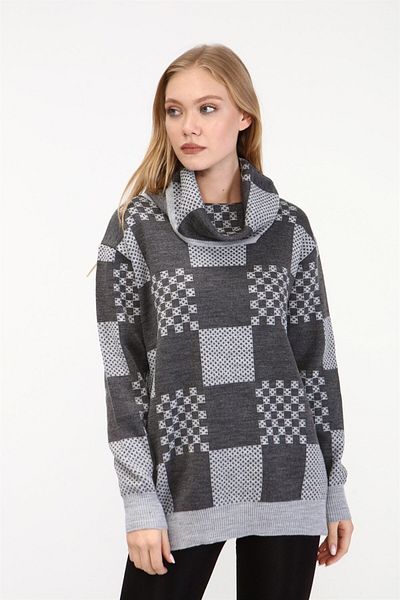 FTZ WOMEN Women's Patterned Knitwear Sweater Light Gray 21-6021