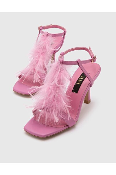 İLVİ Merlin Genuine Leather Women's Pink Heeled Sandals